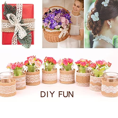 16 Pièces Ruban Dentelle,25M Toile Jute,Ruban Toil Jute,12M Ruban en Jute et 13M Dentelle,Rouleau de Jute,Ruban de Jute Naturel,Ruban Cadeau,Ruban Dentel pour Cadeaux Bricolage Deco Mariage Champetre