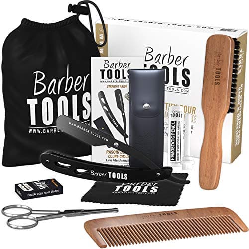 Coffret barbe et rasage pour homme | Rasoir coupe choux, brosse à barbe, peigne à barbe, ciseaux, pochette de rangement - Kit d'accessoires pour barbe