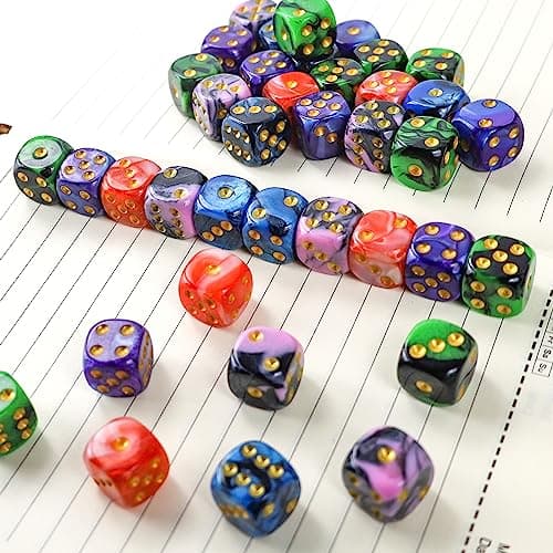 SLAKOZYT Lot de 6 côtés, 16 mm D6 Acrylique avec Coins Ronds, dés polyédriques, dés Standard à Six côtés pour Jeux de dés DND RPG (50 pièces Couleur dés)