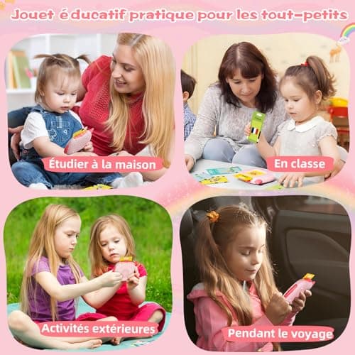 Français Standard, Carte Flash Parlante Éducatives 400 Mots, Jeu Educatif pour Enfants dès 12 Mois, Développement du Langage, Montessori Jouets Interactifs pour Préscolaires Garçons Filles 2-6 -Rose
