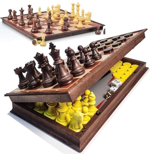 Super Winner Jeu d’Échecs de Voyage Magnétique de 12,5 Pouces, Set 3 en 1 Échecs, Dames et Backgammon, Jeu d’Échecs Magnétique de Voyage avec Plateau Pliable (32 cm)
