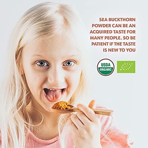 Poudre d’argousier bio LOOV, riche en fibre, faite à 100% de baies entières, 110 g, cultivés dans les régions nordiques, riche en oméga, vitamines C et E, Portions de 23 jours, ni sucre ajouté ni OGM