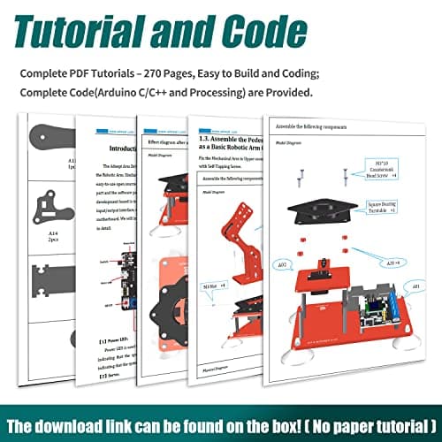 Adeept Kit de Bras robotique 5-DOF Compatible avec Arduino IDE | Kit de Robot à Monter soi-même | Kit de Bras de Robot Vapeur avec écran OLED | Code de Traitement et tutoriel PDF