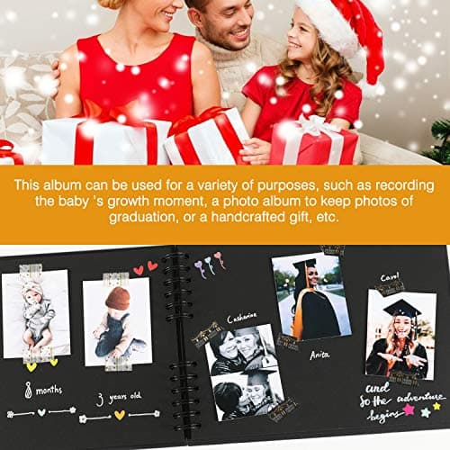 YILEEY Album Photos, 28x21cm Traditionnel Scrapbook 80 Pages Noires Mariage Livre d'or, DIY Scrapbooking Set avec 10pcs marqueurs stylos 5pcs Pochoirs 6pcs Autocollants et 2pcs Coins Photo
