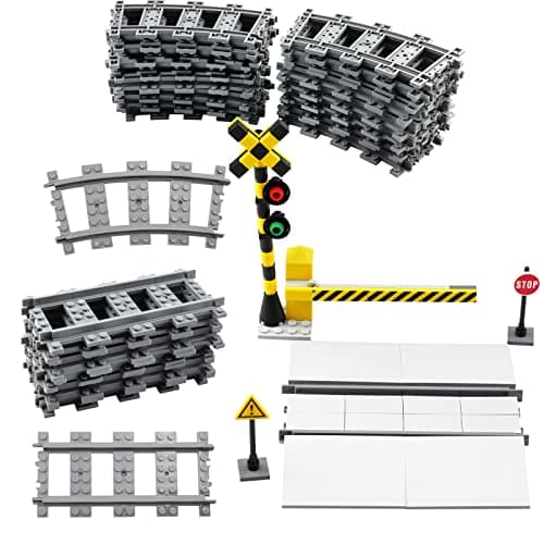 hocadon 40 Pièces Rails de Blocs de Construction de la Ville, Accessoires d'Extension City Train, Rails de Ville pour Cadeau Enfants