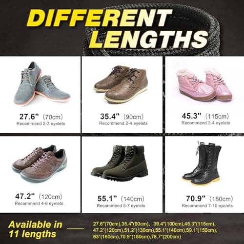VSUDO 140 cm Lacets Noir Ronds de Bottes, ø4mm Lacets Boots Ronds pour Chaussures de Travail, Lacets Résistants Chaussure de Marche/Sécurité, Lacets Noir Chaussures de Randonnée (1Paire-Noir-140CM)