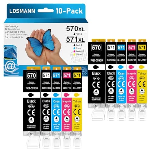 LOSMANN Cartouches d'encre compatibles pour Canon PGI-570 XL CLI-571 XL pour Pixma PIXMA TS5050 MG5700 MG5750 TS5055 MG6850 MG5753 MG6852 TS5051 TS6051 MG5751 MG6853 TS6050 TS5053 TS6052 (10-Pack)
