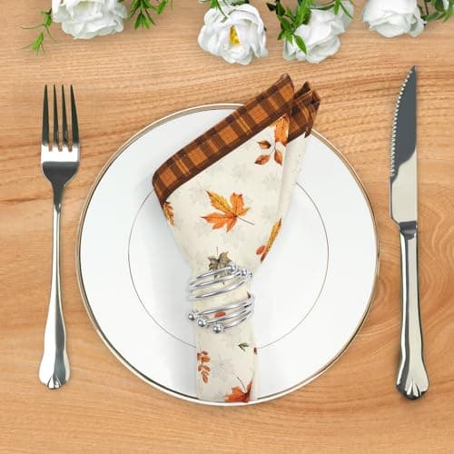 Arquiel Serviettes de Automne Feuille Table Lot de 4, Serviettes en Tissu 100% Coton Doux et Confortable Réutilisables Serviettes pour Le Dîner en Famille Mariage Cocktail Cuisine(45cm×45cm)