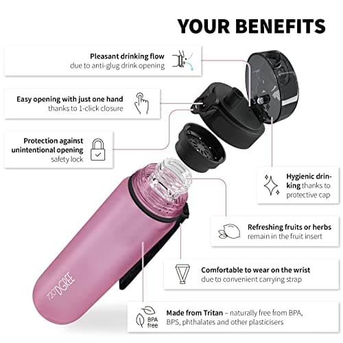 720°DGREE Gourde d'Eau 1l “uberBottle“ +Fruit-Infuseur softTouch - Sans BPA, Anti-fuite - Bouteille, water bottle idéale pour Enfants, Sport, Randonnée, Gym, Camping, Université, Voyage, Travail, Yoga