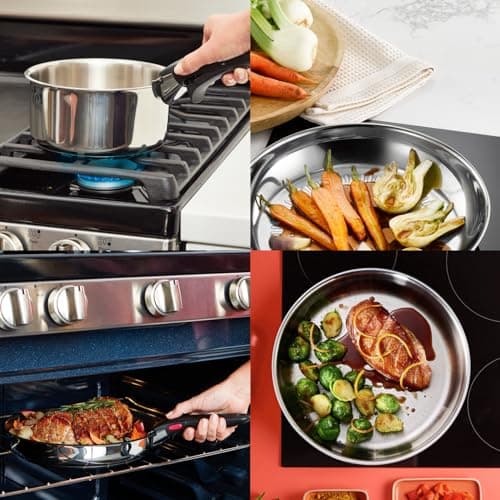 Tefal Ingenio Preference On Lot de 2 Poêles 24/28 cm + poignée amovible, Induction, Acier inoxydable, Empilable, Compatible lave-vaisselle, Fabriqué en France L9759002