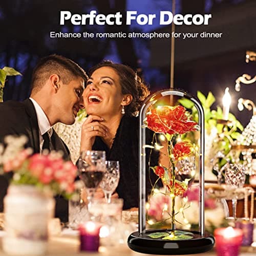 Rose Eternelle sous Cloche, Noel Cadeau pour Femmes, Galaxy Rose avec LED Lumières, Fleurs de Rose Lumineuses, Fleur Artificielle Cadeau pour Femme Maman Mère, pour Fête des Mères, Anniversaire