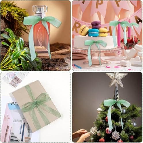 Frogetu Lot de 4 Rouleaux Ruban Organza,20mmx45m Ruban de Satin d'organza, Vert Ruban Cadeau Emballage Transparent pour Décoration de Mariage,ballons de fête et nœuds Fête d'anniversaire