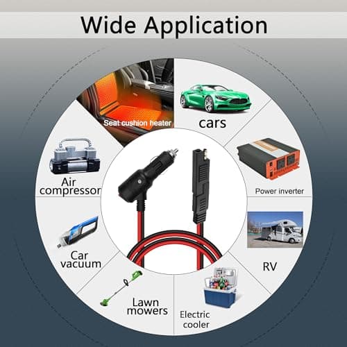 GELRHONR Adaptateur SAE vers allume-cigare avec interrupteur, prise allume-cigare de voiture 12 V vers SAE 2 broches Quick Release - Câble de charge avec fusible 15 A pour voitures, motos, RV-6,5