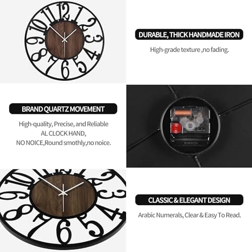 Mee 2ou Horloge Murale Design Moderne et Vintage, 60cm/ 24 Pouces Silencieuse sans Tic-Tac, Grande Horloge Murale Géante XXL, Disponible en 34cm, 40cm, 50 cm, 60 cm, 80 cm pour le Salon Cuisine Bureau