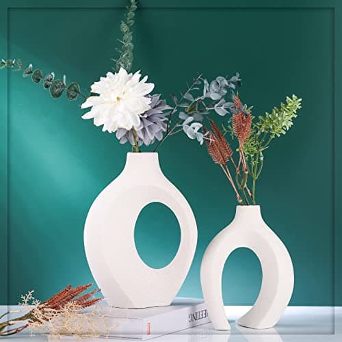 Lot De 2 Vases Creux en CéRamique - DéCoration D'IntéRieur BohèMe - pour Table De Mariage, Fête, Salon, Bureau, Chambre, Pendaison De CréMaillèRe, Cadeau De Mariage pour Couples (Blanc cassé)