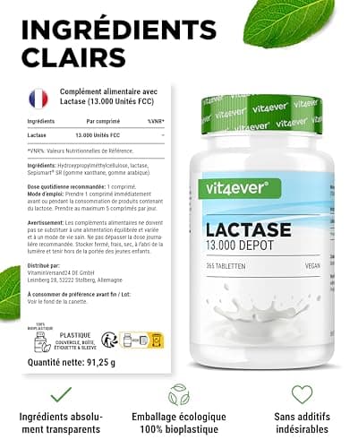 Lactase 13 000 Depot - 365 comprimés à libération prolongée (Sepismart® Slow Release) - Hautement dosé avec 13 000 unités FCC - Pour intolérance au lactose et intolérance au lait - Sans additifs