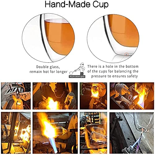 Lot de 4 Tasses à café en verre à double paroi avec manches, tasses isothermes légères, résistant à la chaleur pour cappuccino, latte, thé, (4 pièces, 350 ml)