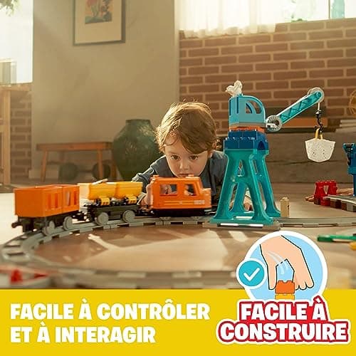 LEGO 10875 Duplo Le Train De Marchandises: Jouet Éducatif avec Rails, Son et Lumière, Grue Télécommandée, Idéal pour Les Petits Ingénieurs, Cadeau pour Enfants de 2 Ans et Plus