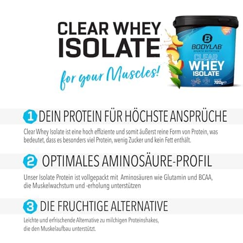 Bodylab24 Clear Whey Isolate 720g Thé glacé Citron, shake protéiné à base de 96% d'isolat de protéines de lactosérum, boisson fruitée rafraîchissante, peut aider à la construction musculaire