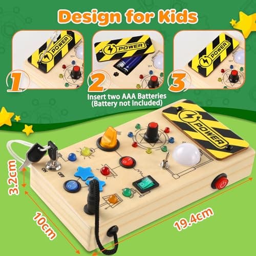 Ophy Busy Board Montessori Planche Activité Montessori Activity Board en Bois avec 9 Interrupteurs 16 Lampes LED Jouet en Bois Bebe Motricité Fine Jeux Educatif Cadeau pour 1 2 3 Ans Jouet Enfant