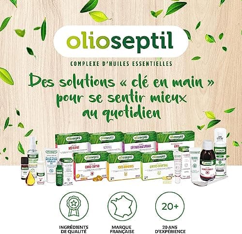 OLIOSEPTIL - Gélules Nez-Gorge - Complexe de 7 Huiles Essentielles Pures et Chémotypées - Assainit le Système Respiratoire & Apaise la Gorge - Dès 15 Ans - 15 Gélules