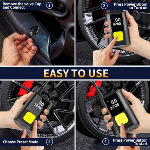 EVARYOO 6000mAh Mini Pompe à Air Électrique,Compresseur à Air Portatif Gonfleur Pneus sans Fil 150PSI avec écran LCD Numérique,Pompe à air Rechargeable pour Voiture, Vélo, Moto, Scoote, Balle