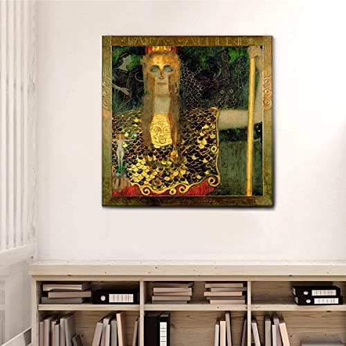 Giallobus - Cadre - Gustav Klimt - Pallas Athéna - Toile - 70x70 - Prêt à accrocher - Peintures Modernes pour la Maison