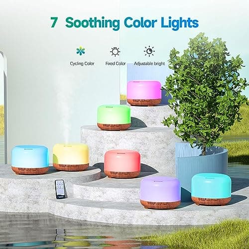LONID 500ml Diffuseur d'Huile Essentielle, Ultrasonique Diffuseur Huiles Essentielles, Humidificateur d'air lumières 7 Colorées,Arrêt Automatique 4 Timing, Spa, Yoga, Massage,Apaisant (Noyer)