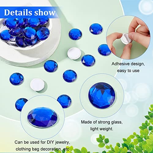 FINGERINSPIRE 50pcs 25mm Dos Plat Rond Acrylique Strass Bleu Auto-Adhésif Bijoux Ronds Grandes Gemmes en Plastique Embellissements Stick on Jewels Crystal Circle Gems pour Costume Making Cosplay
