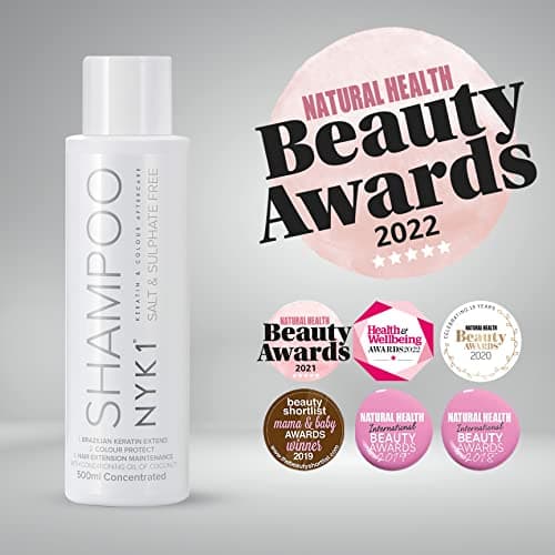 NYK1 Shampoing Sans Sel ni Sulfate pour Cheveux Traités | 500ml | Nettoie & Clarifie en Douceur les Extensions, Cheveux Colorés & Traités à la Kératine - Sans Paraben & Prévient la Casse