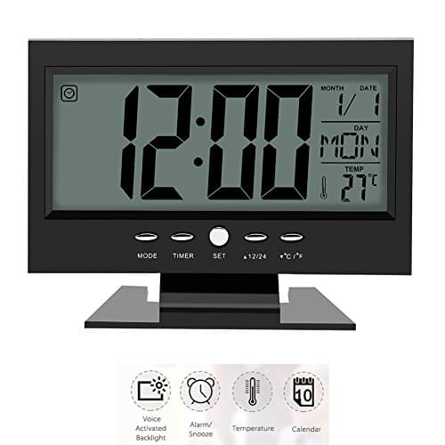 Zerodis Horloge Numérique Calendrier Réveil de Bureau avec La Veilleuse Intelligente et l'Heure de Snooze/Date/Temps (Noir)