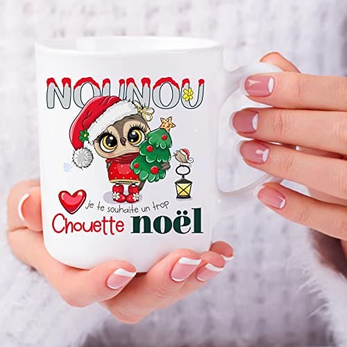 ÉNJA Création Cadeau NOËL - Mug NOUNOU. Nounou/Tasse – Joyeux Noël - Cadeau fêtes de fin d'année personnalisé. Cadeau original. Céramique haute qualité 11oz - 320 ML (NOUNOU)
