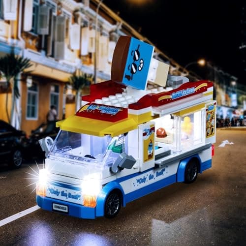 BrickBling Ensemble d'éclairage LED pour Lego Ice Cream Car, Ensemble d'éclairage décoratif pour Lego 60253 City Great Vehicles Ice Cream Car Creative Toy (Pas de modèle Lego)