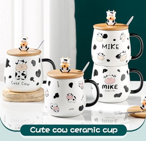 Arawat Tazza Di Mucca Con Coperchio Regalo Di Mucca Divertente Tazza Da Caffè 400 Ml In Ceramica Tazza Da Tè Natale Carino Cow Tè Tazze Da Caffè Dolce Regalo Di Compleanno Per Donne Uomini Ragazzi