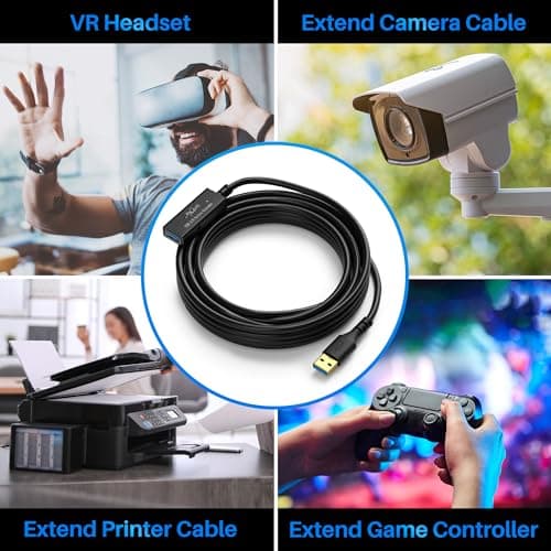 Mygatti Câble d'extension USB 3.0 mâle vers femelle actif de 5 mètres,avec 1 amplificateurs de signal,compatible avec ordinateurs portables,disques durs,VR,avec 5 attaches de câble