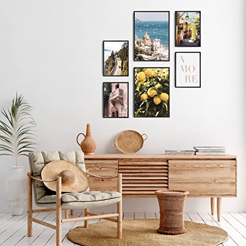 decomonkey - Lot de 6 Posters SANS Cadres Voyages Aesthetic - 4 x DIN A4 & 2 x DIN A3 - Pour Salon, Chambre à Coucher Affiche Murale Decoration Décoratifs - Calme Boho Voyage Italie