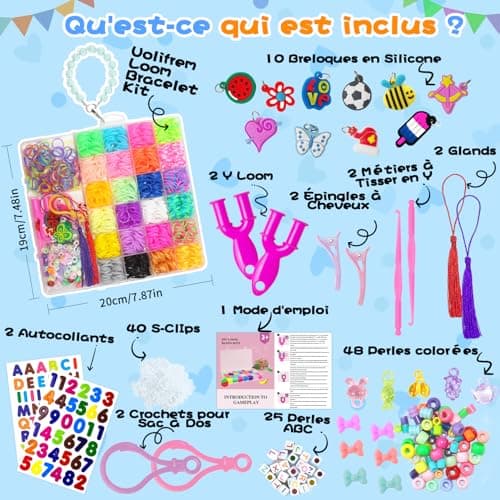 Uolifrem Elastiques Bracelet Kit pour Enfants, 29 Couleurs Elastic Tissés, Élastiques de Bricolage pour la Fabrication de Bracelets, Loom Bands avec Accessoires, Cadeau pour Filles et Garçons