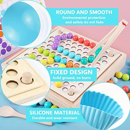 Jouets Éveil Montessori Perles Jeu de Tri Formes et Couleurs Jeux Motricité Fine Jouet Perle Montessori Jouets en Bois Bebe 3 4 5 6 Ans Enfants Cadeau Anniversaire pour Garçon Fille