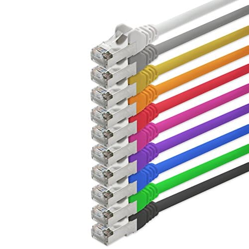 1aTTack Câble réseau patch CAT5 SFTP blindé et tressé avec 2 connecteurs RJ45 (10 couleurs, 10 pièces) 3,0 m