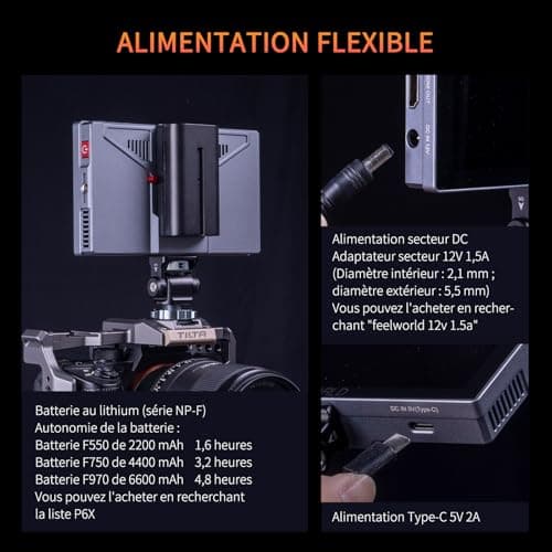 FEELWORLD P6X Moniteur Caméra Écran Tactile 5.5 Pouces 1000Nit Moniteur de Champ de caméra avec 4K 60HZ 3DLUT HDR Forme d'onde Boîtier Aluminium 9:16 Marqueur