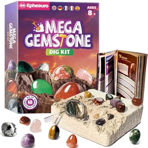 Epheauro Kit d'Excavation de Pierres Précieuses pour Enfants de 8 Ans et Plus- 18 véritables Pierres Précieuses avec Guide d'apprentissage