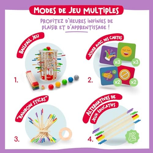 Nene Toys BALLFALL, Jouet Montessori pour Enfants 3+ Ans - Jeu de Société en Bois avec Bâtonnets Colorés, Dés & Cartes - Jeu de Société Éducatif et Familial pour Garçons et Filles de 3 à 9 Ans