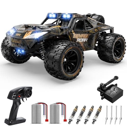DEERC 1:14 Voiture RC Rapide Tout Terrain, Camion RC Haute Vitesse 40 km/h avec Phare LED pour garçons, Voiture télécommandée Tout-Terrain 2,4 GHz 4x4, Jouet Monster Truck, 2 Batteries
