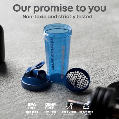 Smartshake Lite 4-Pack Protein Shaker Bottle 600 ml | 20 oz - Leakproof Screw-on Lid - BPA Free – Unisex - Mist Gray, Army Green, Black, Navy Blue