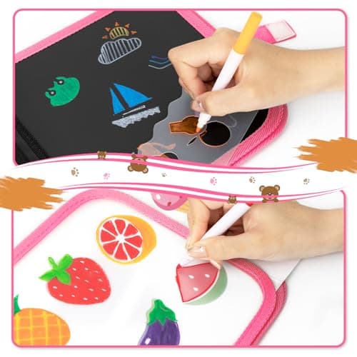 Tablette Dessin Enfant 2-3-4-5 Ans Effaçable, Réutilisable Double Face Livre Dessin Enfant pour Enfants, 12 Stylos Effaçables Colorés 14 Pages