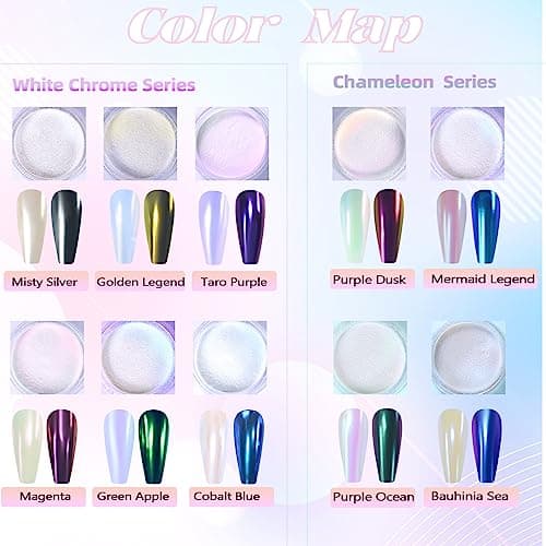 Laza Mermaid Pearl Chrome Nail Powder, Glazed Donut Metallic Mirror Effect Pigment, Iridescent Aurora Nail Glitter Holographic Fairy Dust Gel Nail Art Supplies Nail Techs, Resin Craft – Pearl White