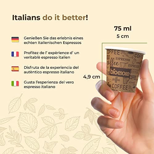 Gobletes Jetable carton expresso 100Pcs 75ml de bioexxe® - gobelet carton biodégradables- gobelets supportant les boissons jusqu'à 85°/90° - Petit format pour expresso italien (marron)