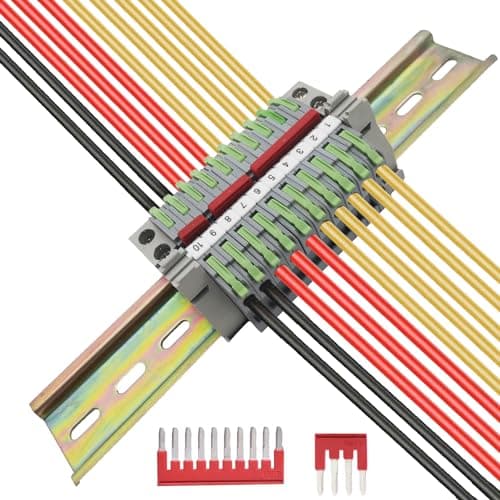 CTRICALVER Bornier de Rail DIN,Kit de Bornier, 10 pcs Bornier (Vert herbe), avec Bande de Repérage, Bande de Connexion(2/3/4/5/10pin) et Module Fixe