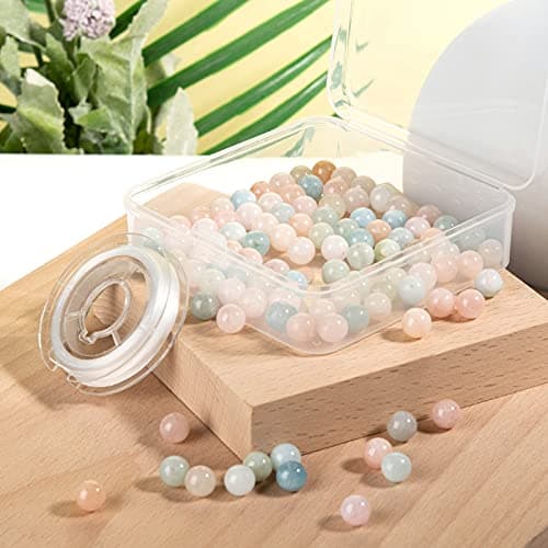 BEEFLYING 100 Pièces 8mm Naturel Morganite Perles Rondes Pierres Précieuses Lisses Perles Rondes Couleur Claire pour Bracelet Bijoux à Bricoler Soi-Même Kit Fabrication