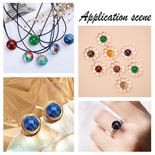 SUNNYCLUE 1 Boîte 30Pcs 15 Couleurs Cabochons de Pierres Précieuses Demi-Rond Chakra Pierres Cristaux de Flatback Perles Naturel Oeil de Tigre Jade Poli pour Boucle d'oreille Collier